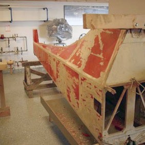 Grunau Baby TF-SBD sést hér á smíðaverkstæðið í gamla safninu.