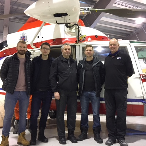 Frá vinstri; Jóhann Eyfeld stýrimaður og spilmaður, Tryggvi aðstoðarflugmaður, Walther Erhad flugstj…